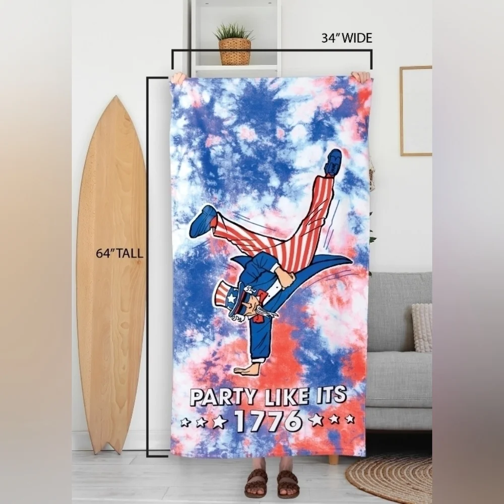 NWT Spirit of America Cotton Blend 1776 Party Patriotic Print Beach Towel 34 ×64